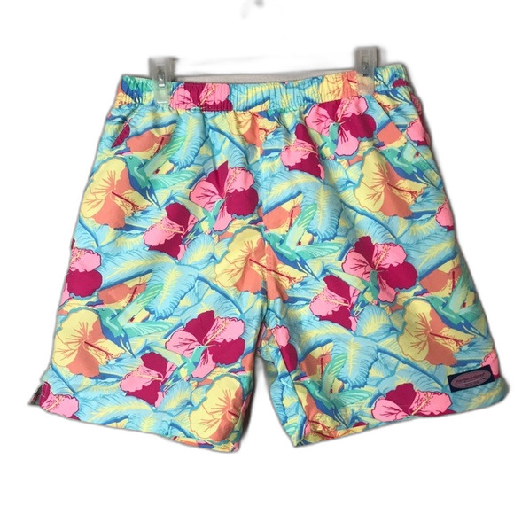 Vineyard Vines Chappy Trunks Mens medium Blue Multi Floral Board shorts swim - Picture 1 of 10